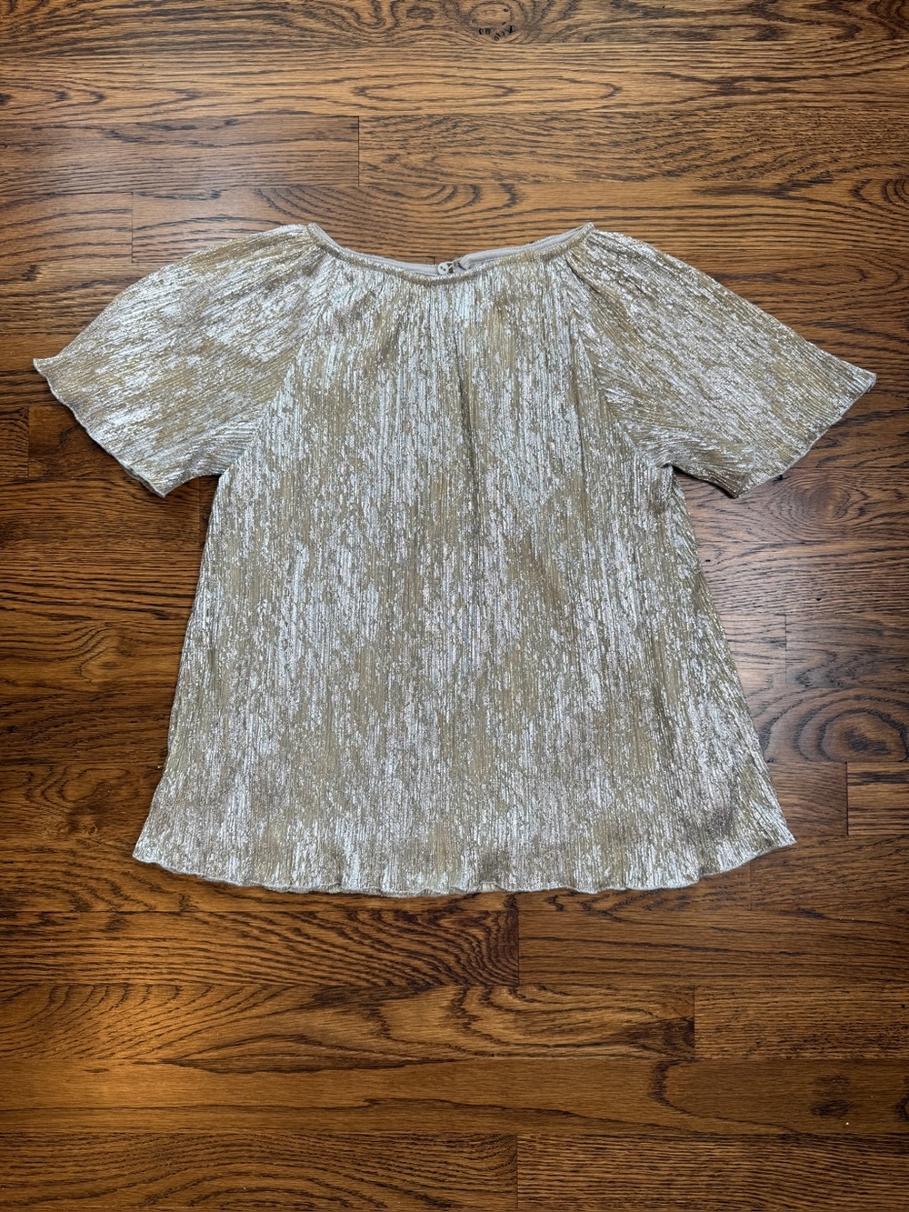 ZARA Kids Metallic Silver Gold Champagne Shimmer Plisseé Short Sleeve Top 11-12